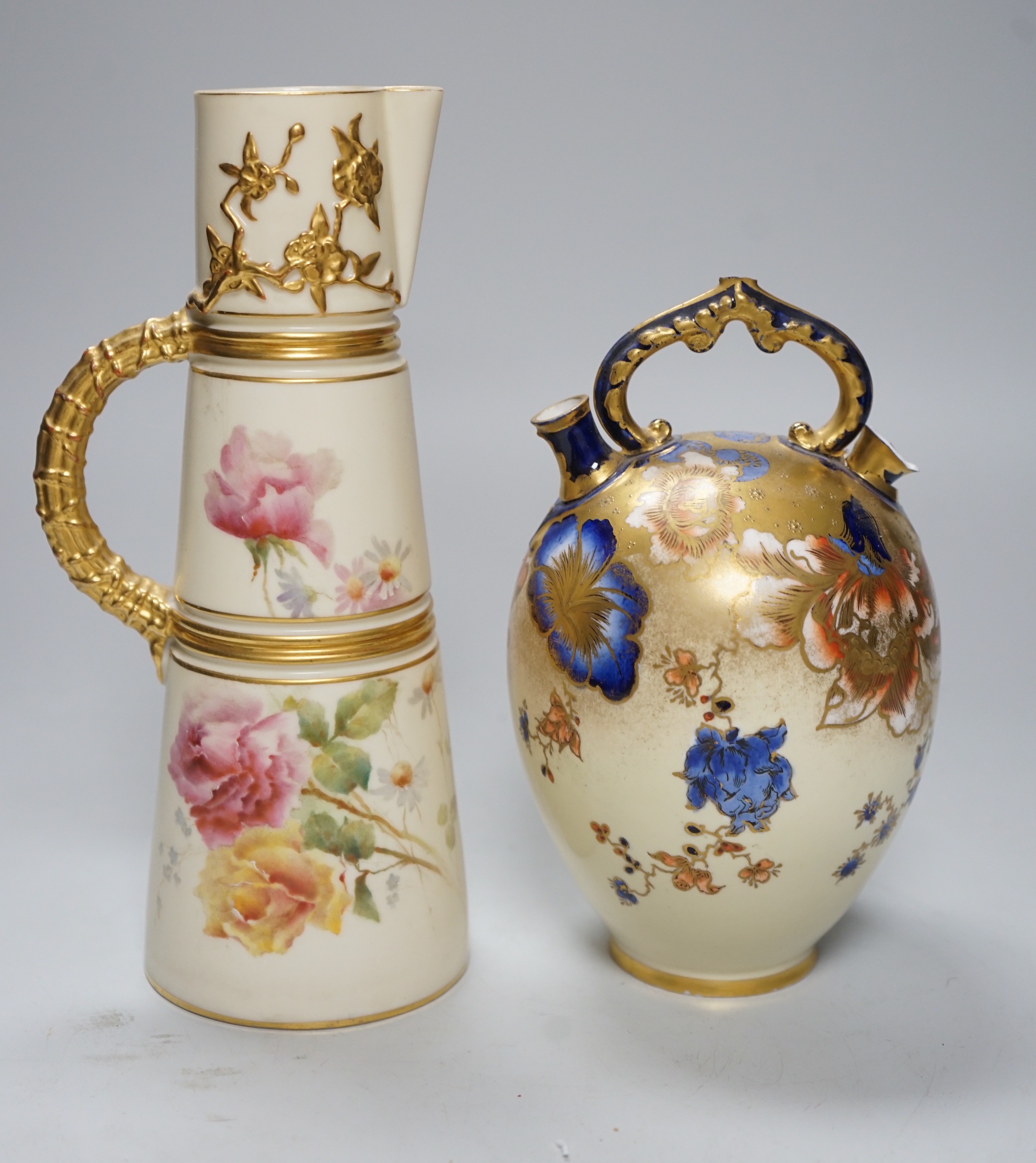 A Royal Worcester blush ivory jug and a Royal Crown Derby ewer 23cm